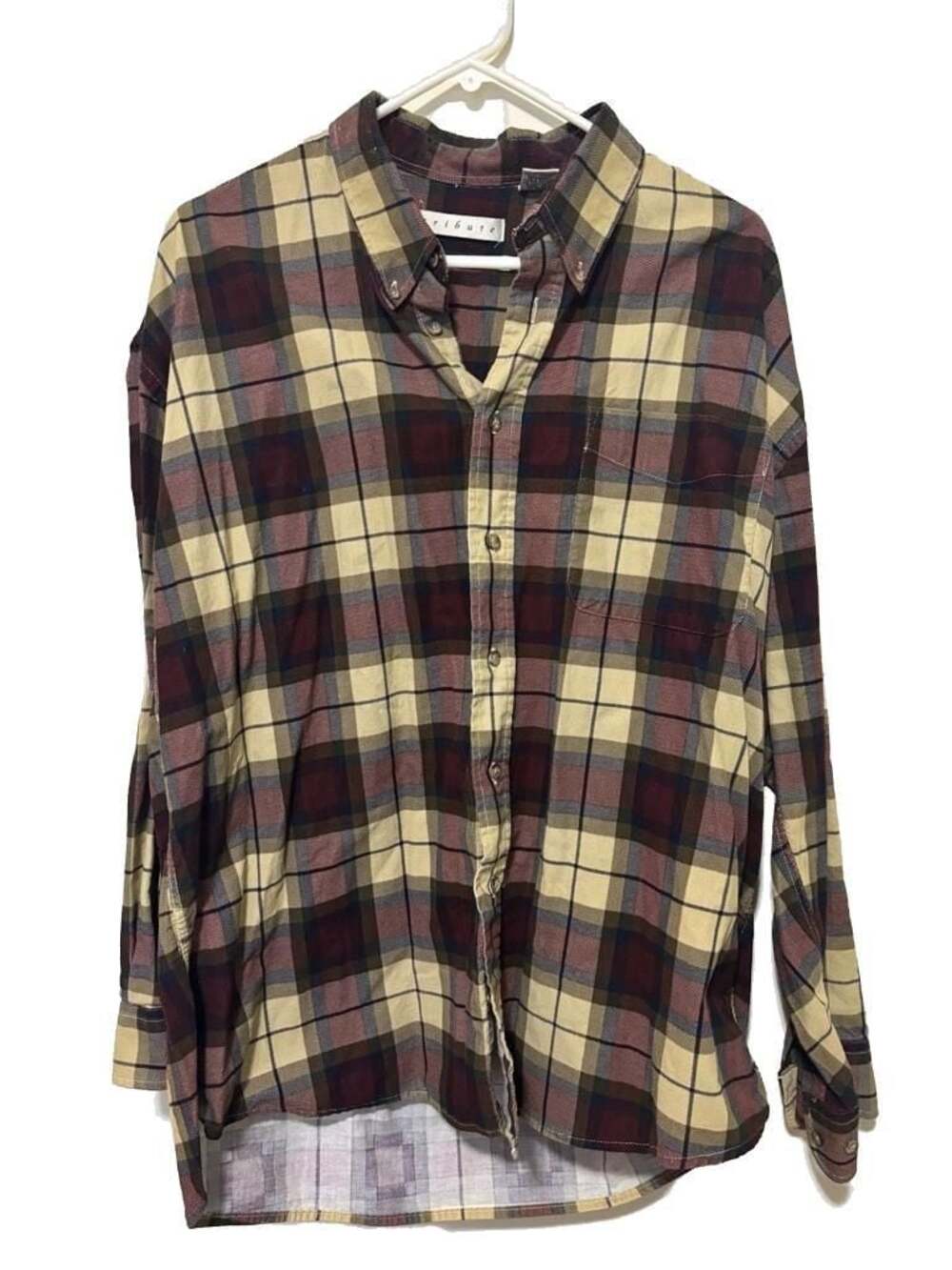 Vintage 90s Style Tribute Men's Long Sleeve Button-Down Plaid Flannel Shirt